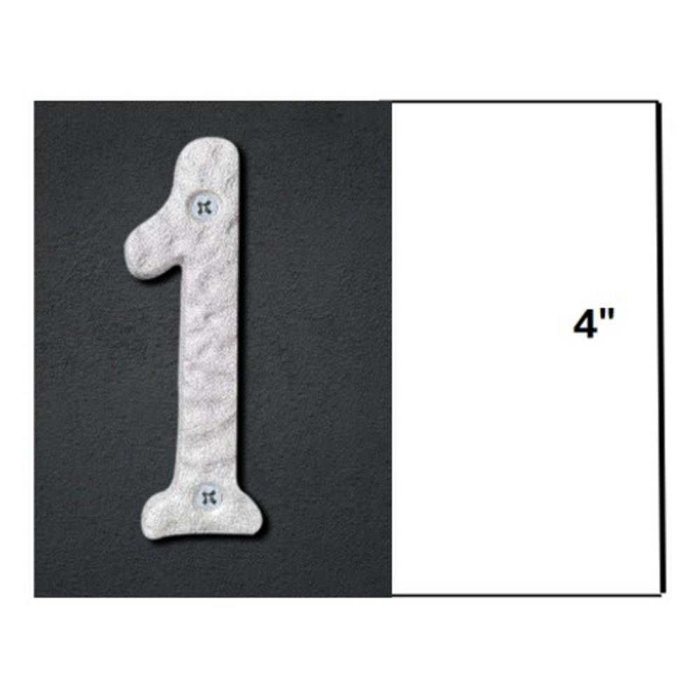 House Number 1 Silver Cast Iron Hammered Metal 4 Inch Rustic Address Sign Digit